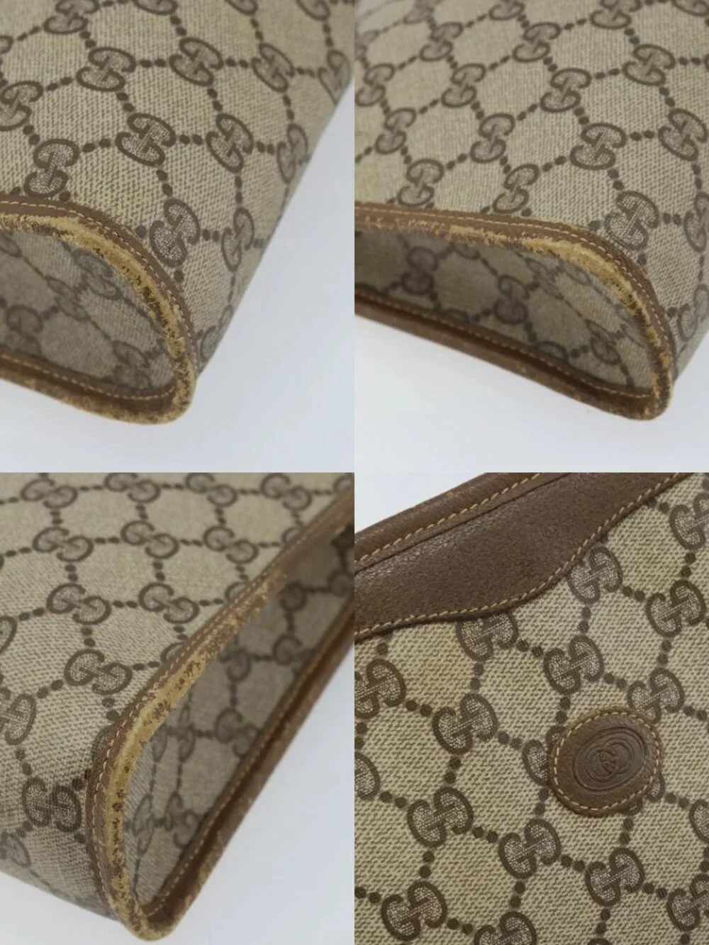GUCCI GG Supreme Clutch Bag PVC Beige Gold 97 01 038 Auth 173939